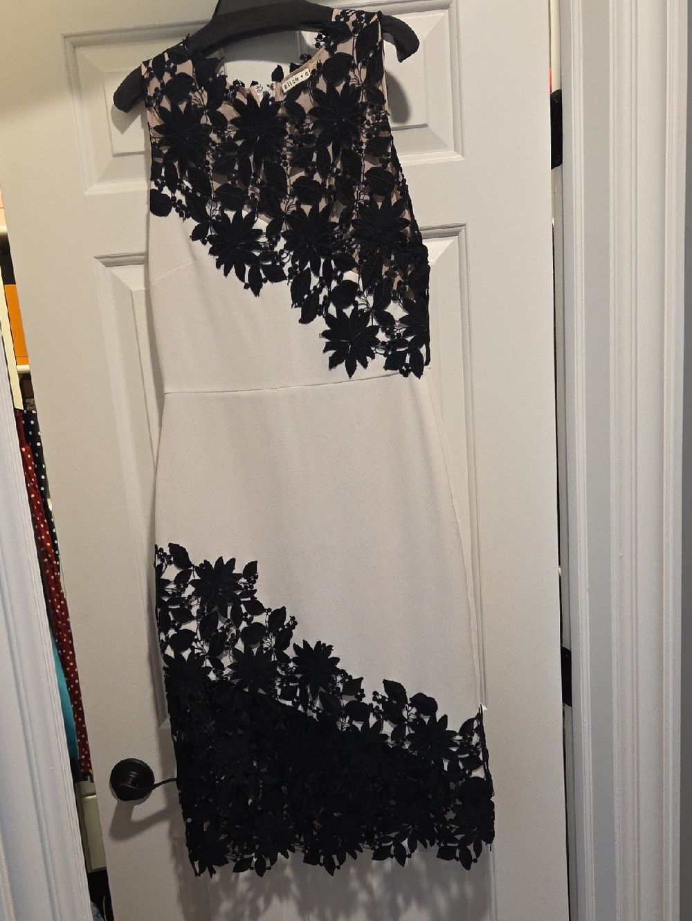 Alice and Olivia Sleeveless White Dress with Black Floral Appliqué